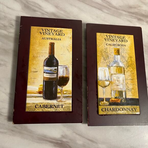 2- Vintage Vineyard Wine Plaques Cherry Wood Wall - Picture 2 of 9